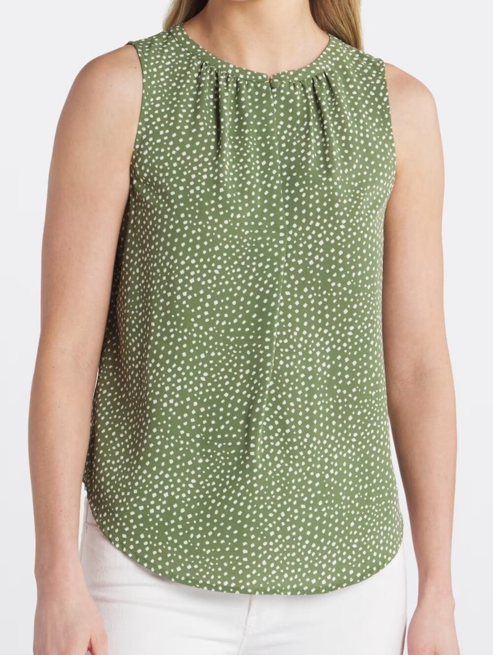 Monday Fun Green Polka Dot Sleeveless Blouse
